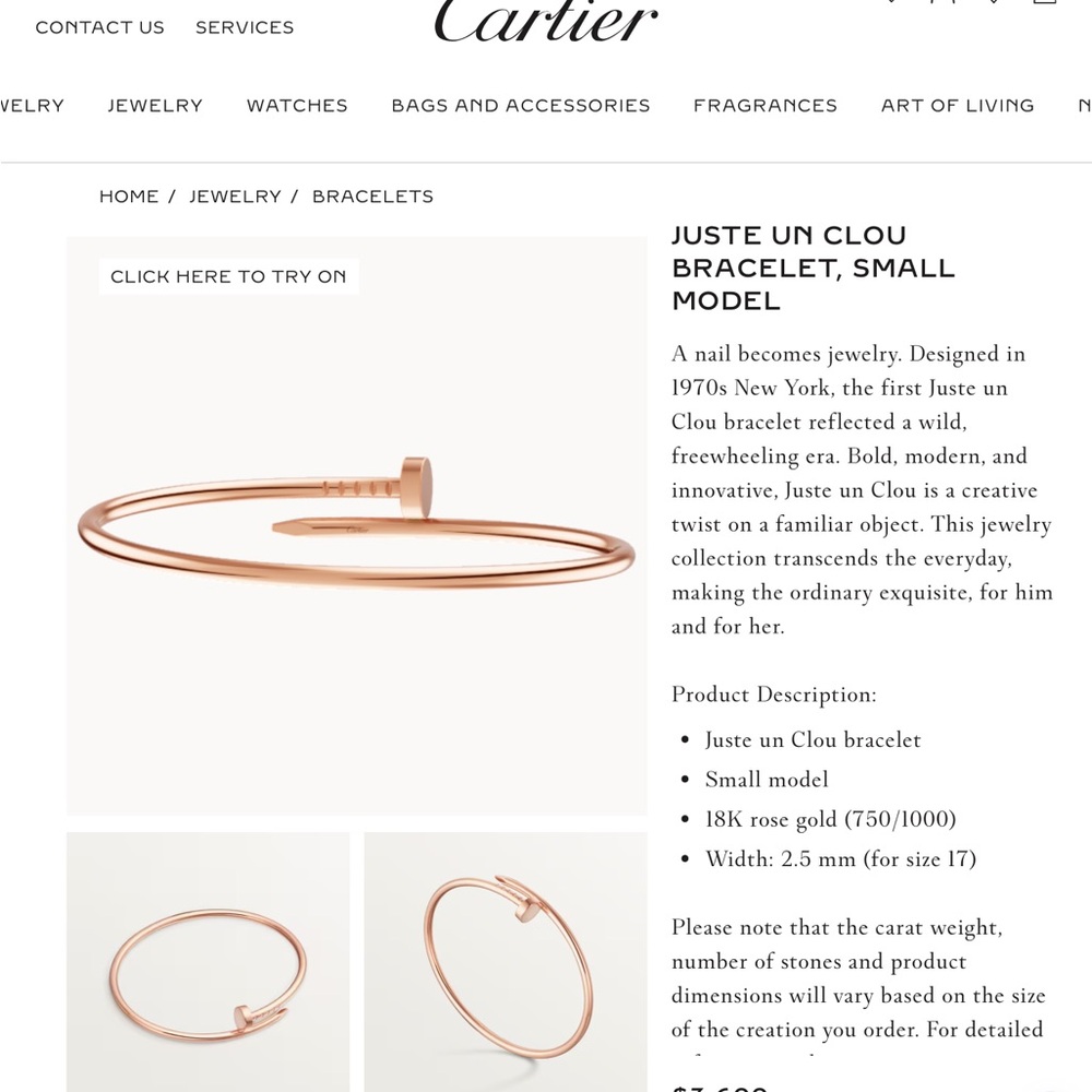 Cartier Juste Un Clou Bracelet rose Gold Small Model New Never Worn SIZE 15
